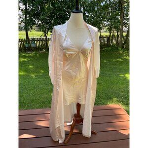 Pink K Satin & Lace Robe With Slip S/C Set 80's Sexy Belted Lace Vintage